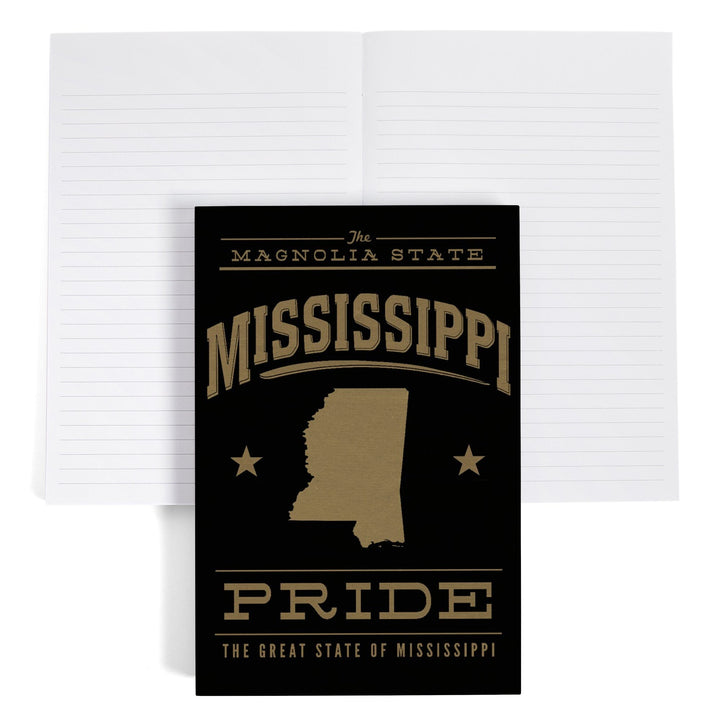 Lined 6x9 Journal, Mississippi State Pride, Gold on Black, Lay Flat, 193 Pages, FSC paper Home Lantern Press 