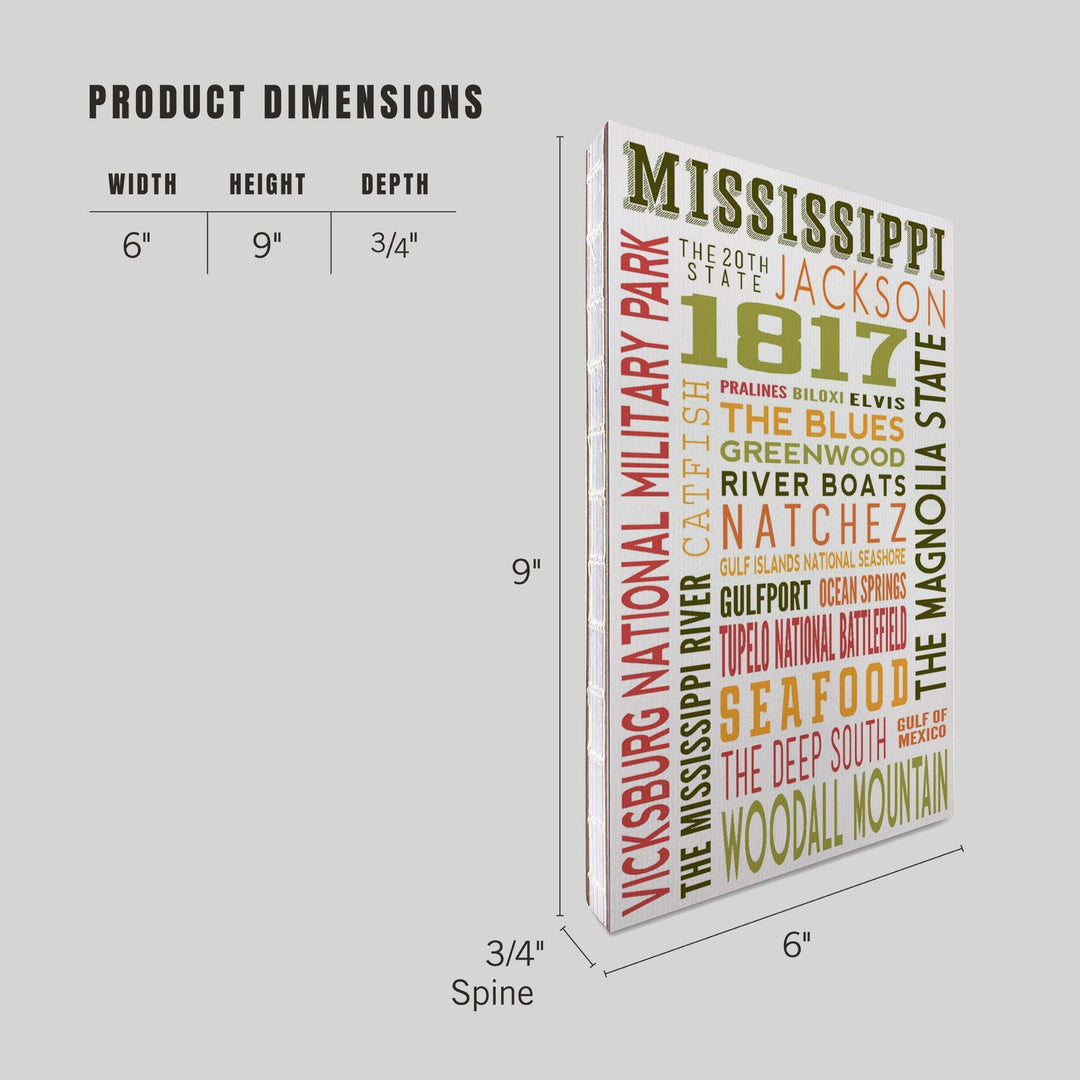 Lined 6x9 Journal, Mississippi, Typography, Lay Flat, 193 Pages, FSC paper Home Lantern Press 