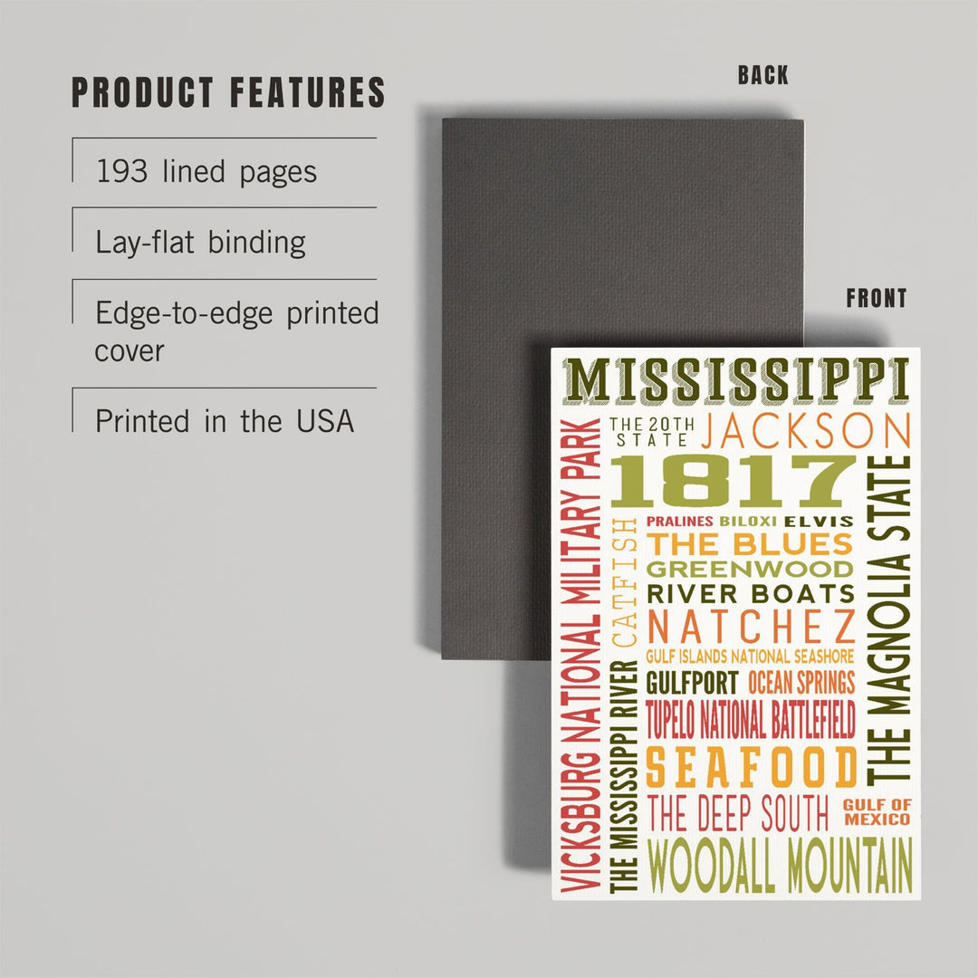 Lined 6x9 Journal, Mississippi, Typography, Lay Flat, 193 Pages, FSC paper Home Lantern Press 