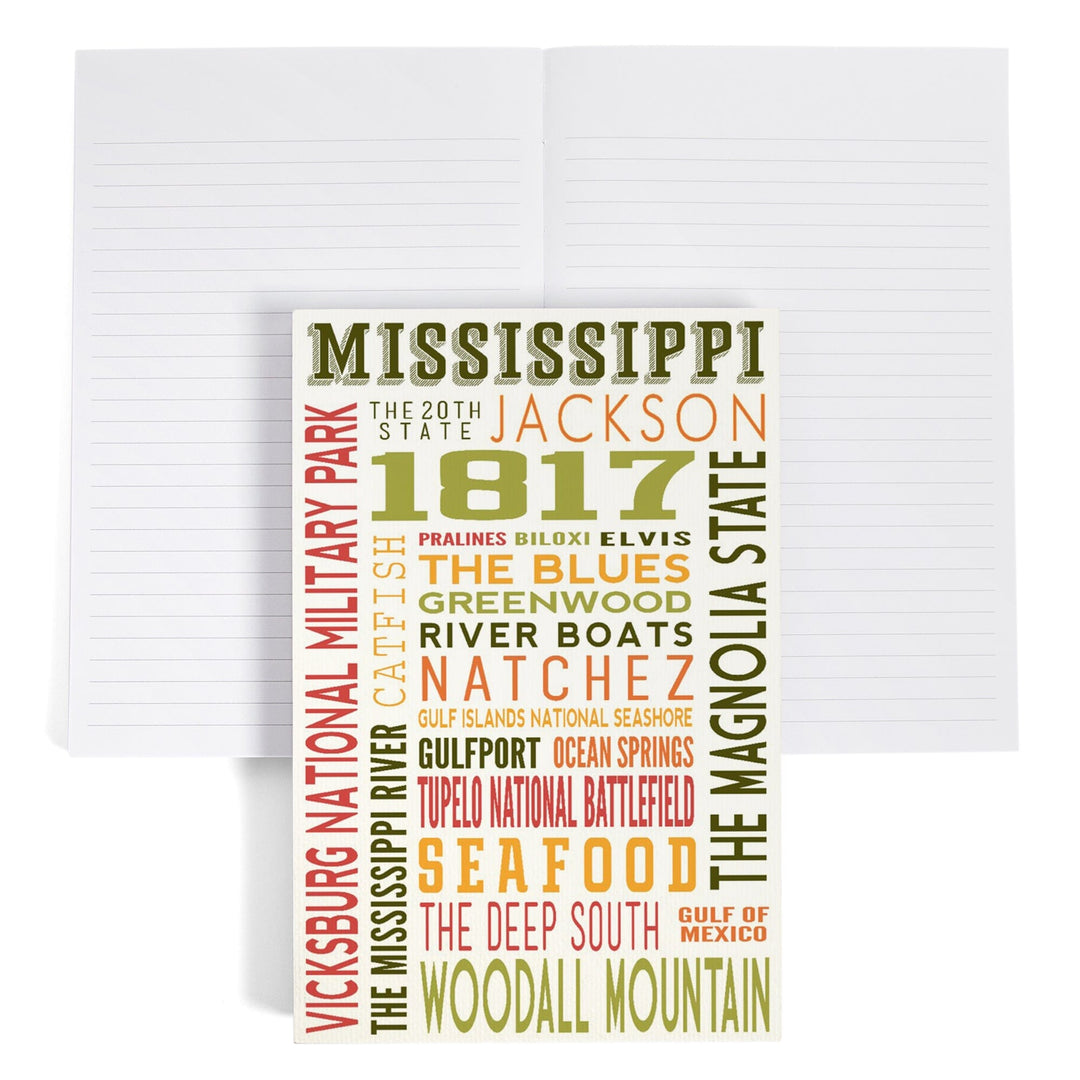 Lined 6x9 Journal, Mississippi, Typography, Lay Flat, 193 Pages, FSC paper Home Lantern Press 