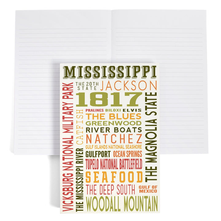 Lined 6x9 Journal, Mississippi, Typography, Lay Flat, 193 Pages, FSC paper Home Lantern Press 