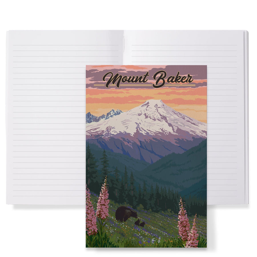 Lined 6x9 Journal, Mount Baker, Washington, Bears and Spring Flowers, Lay Flat, 193 Pages, FSC paper Home Lantern Press 