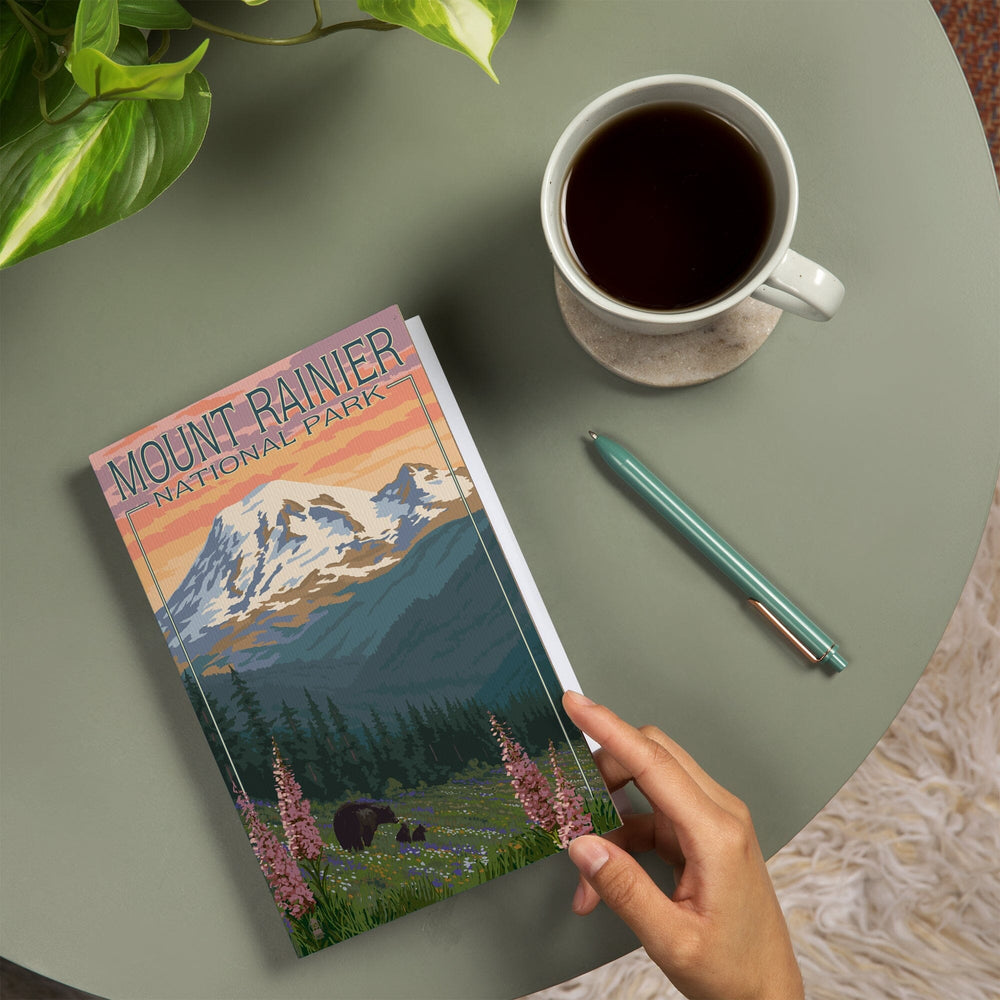 Lined 6x9 Journal, Mount Rainier National Park, Washington, Bear and Spring Flowers, Lay Flat, 193 Pages, FSC paper Home Lantern Press 