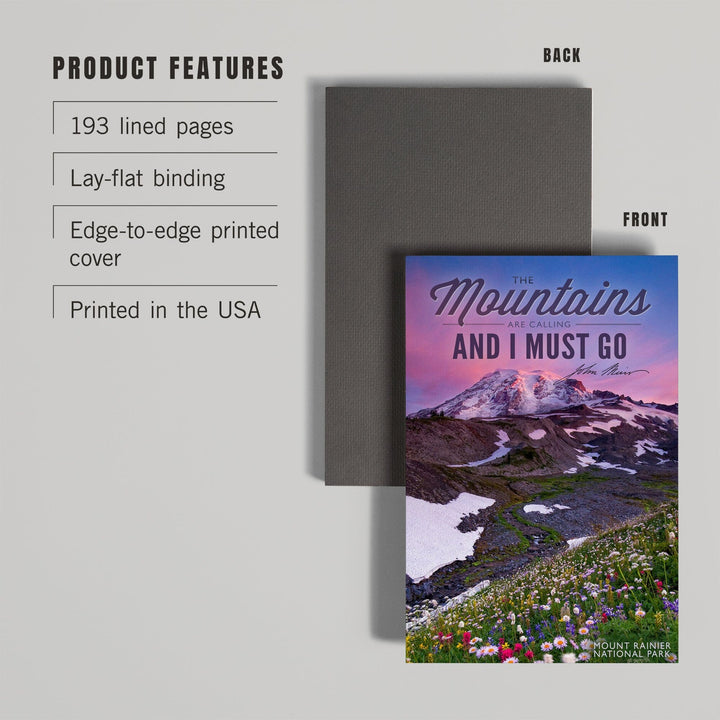 Lined 6x9 Journal, Mount Rainier National Park, Washington, Mountains are Calling and I Must Go Press, Lay Flat, 193 Pages, FSC paper Home Lantern Press 