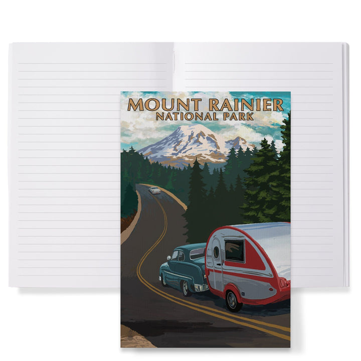 Lined 6x9 Journal, Mount Rainier National Park, Washington, Retro Camper on Road, Lay Flat, 193 Pages, FSC paper Home Lantern Press 