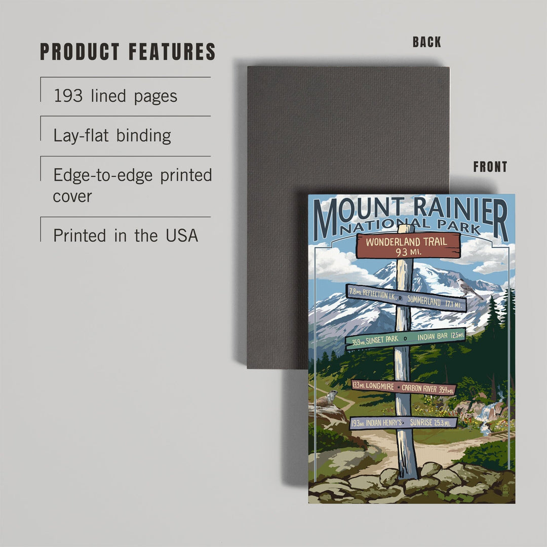 Lined 6x9 Journal, Mount Rainier National Park, Washington, Wonderland Trail Destination Sign Press, Lay Flat, 193 Pages, FSC paper Home Lantern Press 