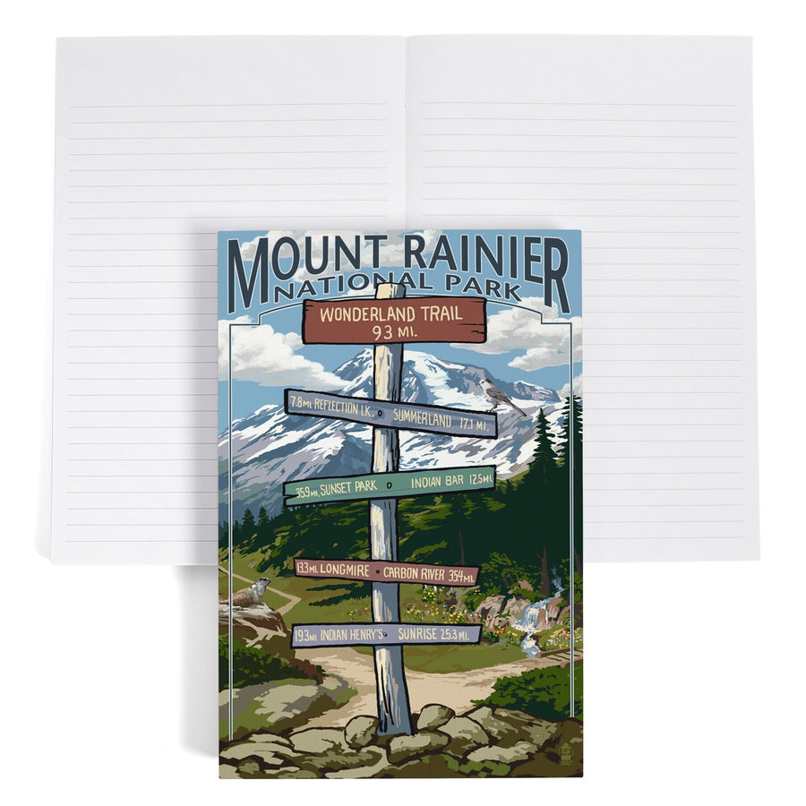 Lined 6x9 Journal, Mount Rainier National Park, Washington, Wonderland Trail Destination Sign Press, Lay Flat, 193 Pages, FSC paper Home Lantern Press 