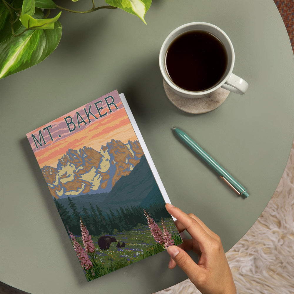 Lined 6x9 Journal, Mt. Baker, Washington, Bear and Spring Flowers, Lay Flat, 193 Pages, FSC paper Home Lantern Press 