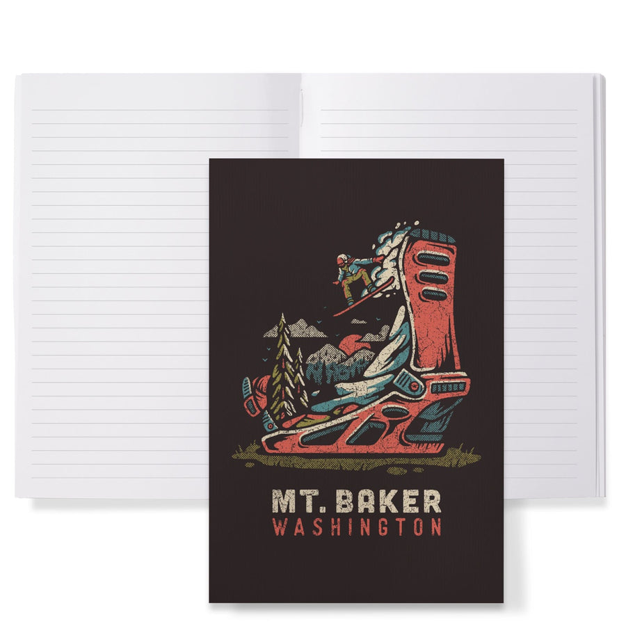 Lined 6x9 Journal, Mt. Baker, Washington, Snowboard Binding, Distressed Vector, Lay Flat, 193 Pages, FSC paper Home Lantern Press 