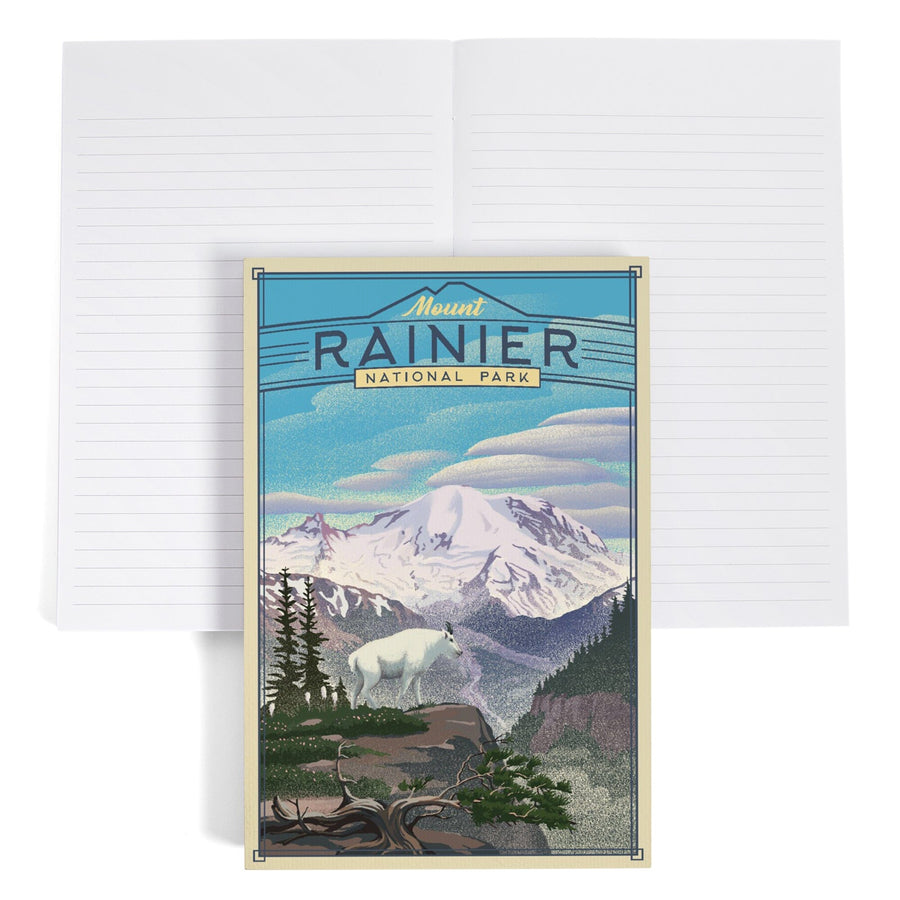 Lined 6x9 Journal, Mt. Rainier National Park, Lithograph National Park Series, Lay Flat, 193 Pages, FSC paper Home Lantern Press 