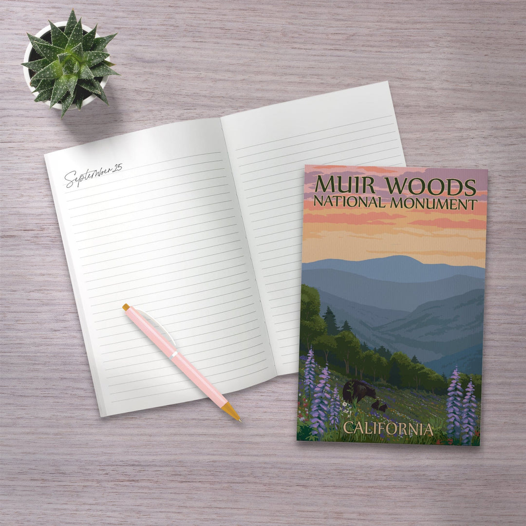 Lined 6x9 Journal, Muir Woods National Monument, California, Bear and Spring Flowers, Lay Flat, 193 Pages, FSC paper Home Lantern Press 