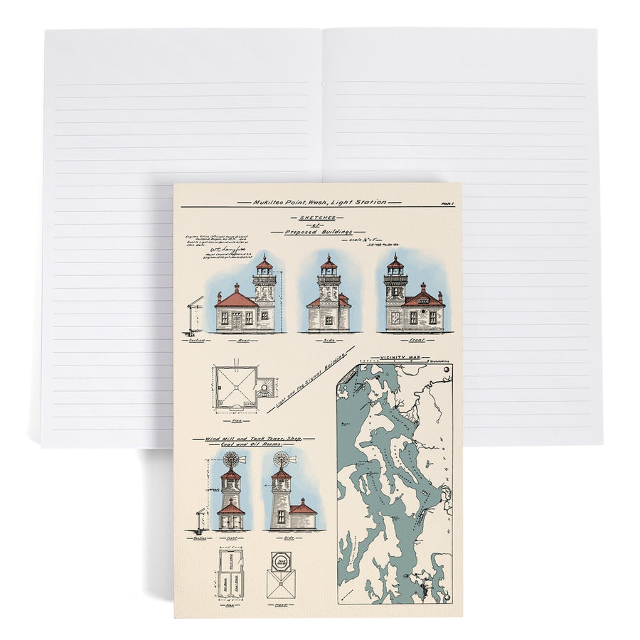 Lined 6x9 Journal, Mukilteo Lighthouse, Washington, Technical Drawing, Lay Flat, 193 Pages, FSC paper Home Lantern Press 