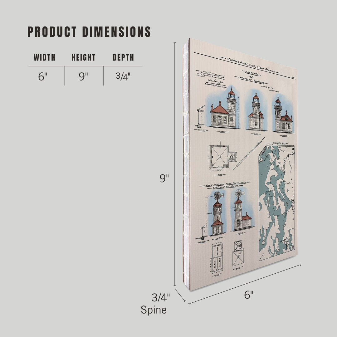 Lined 6x9 Journal, Mukilteo Lighthouse, Washington, Technical Drawing, Lay Flat, 193 Pages, FSC paper Home Lantern Press 