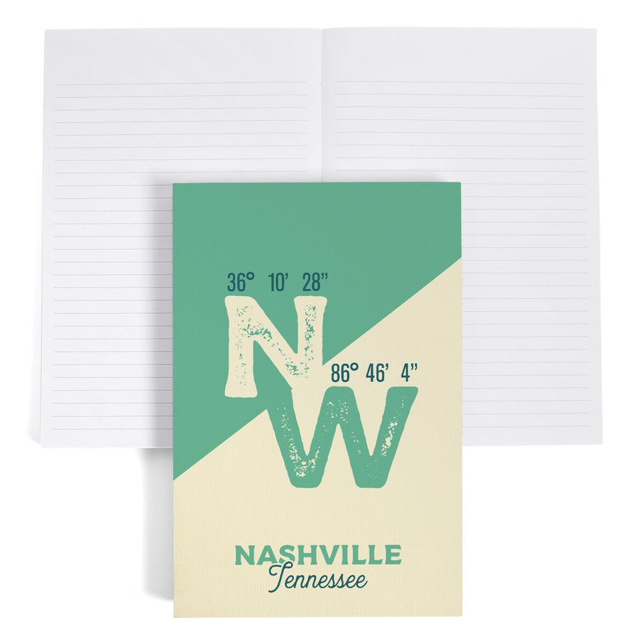 Lined 6x9 Journal, Nashville, Tennessee, Latitude and Longitude, City Series, Lay Flat, 193 Pages, FSC paper Home Lantern Press 