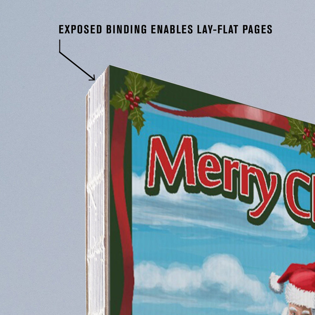 Lined 6x9 Journal, Newport Beach, California, Merry Christmas, Santa Surfing, Lay Flat, 193 Pages, FSC paper Home Lantern Press 