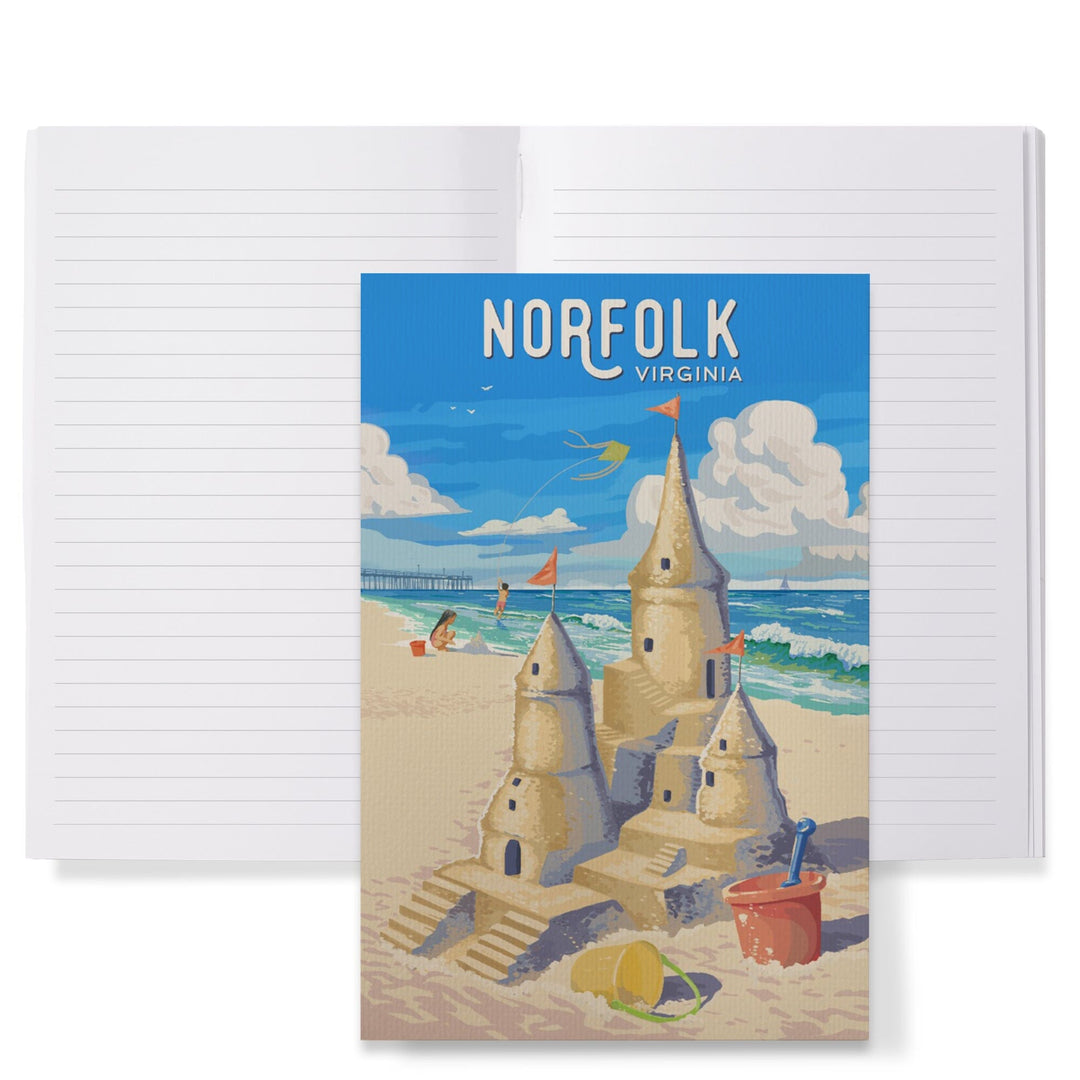 Lined 6x9 Journal, Norfolk, Virginia, Painterly, Sand Castle, Lay Flat, 193 Pages, FSC paper Home Lantern Press 