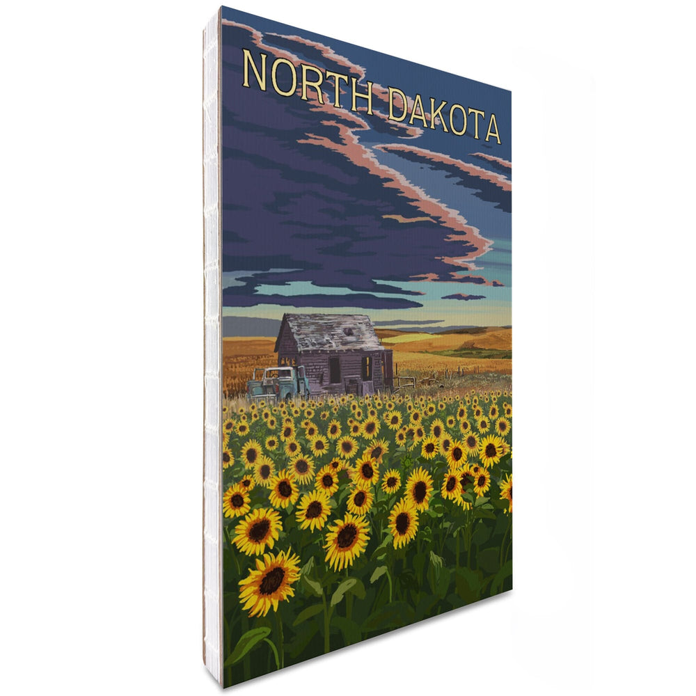 Lined 6x9 Journal, North Dakota, Wheat Fields, Shack and Sunflowers, Lay Flat, 193 Pages, FSC paper Home Lantern Press 