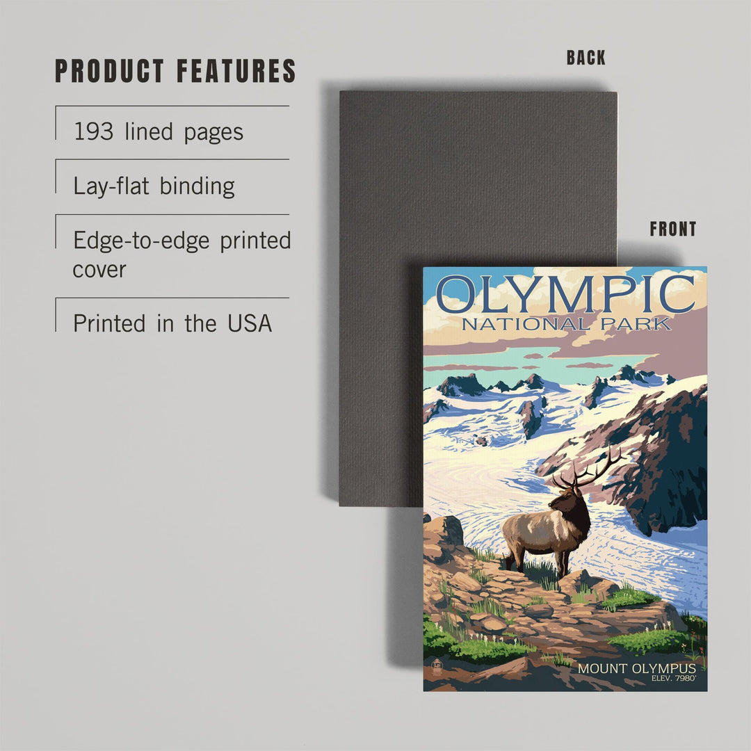 Lined 6x9 Journal, Olympic National Park, Washington, Mt. Olympus and Elk, Lay Flat, 193 Pages, FSC paper Home Lantern Press 