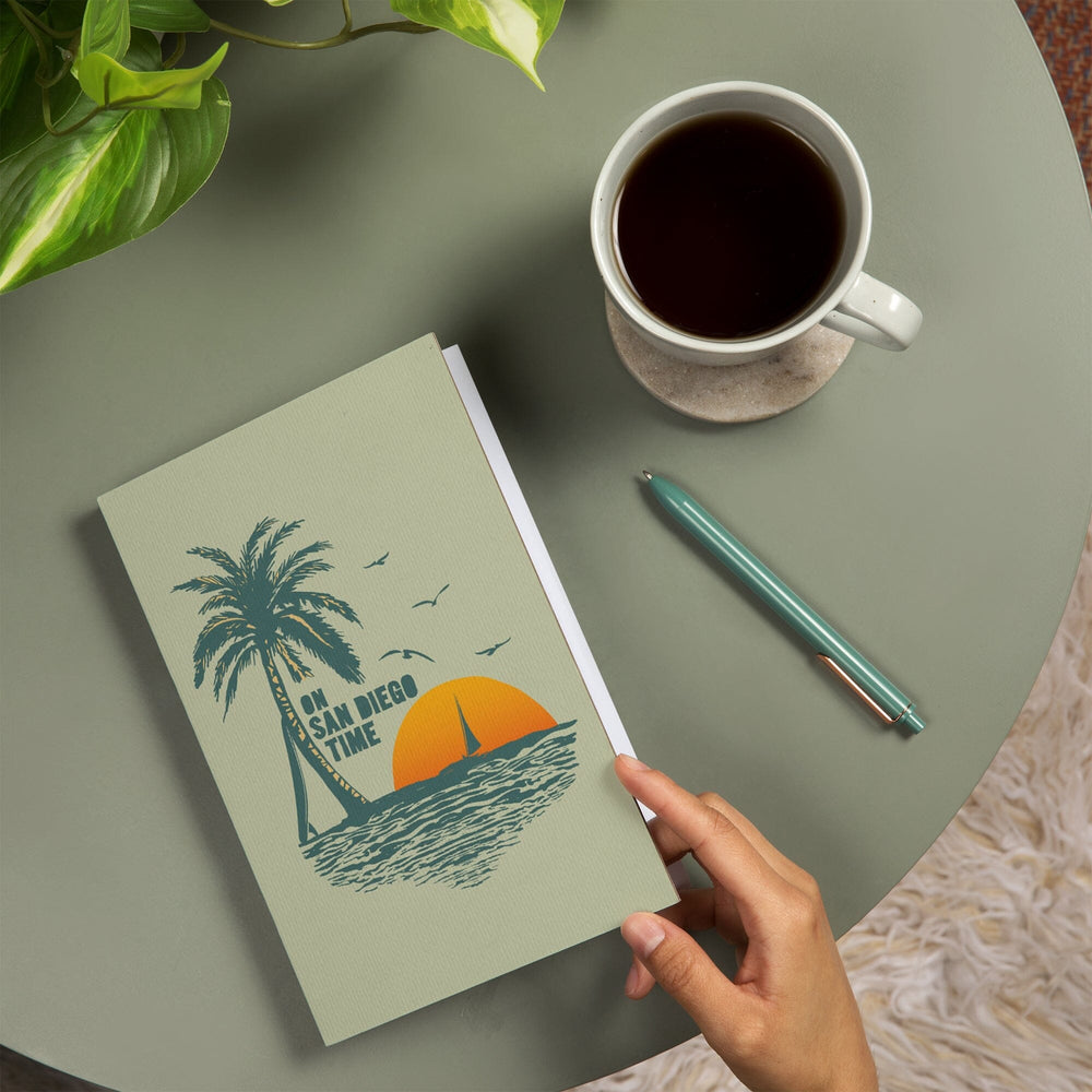 Lined 6x9 Journal, On San Diego Time, Sunset with Palm Tree, Lay Flat, 193 Pages, FSC paper Home Lantern Press 