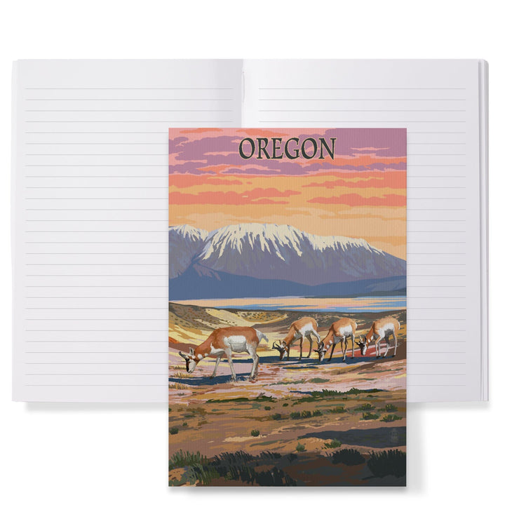 Lined 6x9 Journal, Oregon, Antelope Scene, Lay Flat, 193 Pages, FSC paper Home Lantern Press 