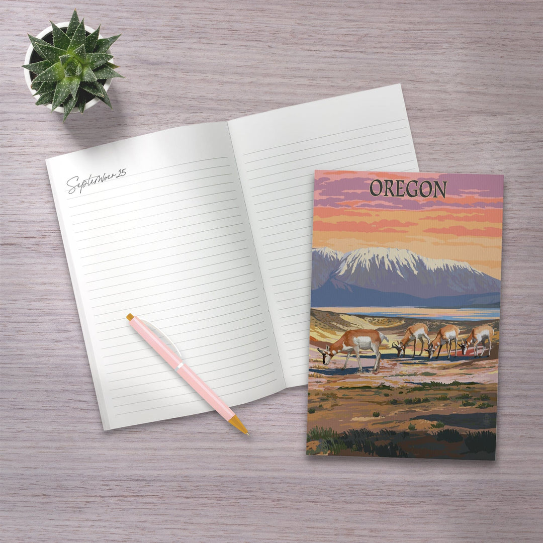 Lined 6x9 Journal, Oregon, Antelope Scene, Lay Flat, 193 Pages, FSC paper Home Lantern Press 