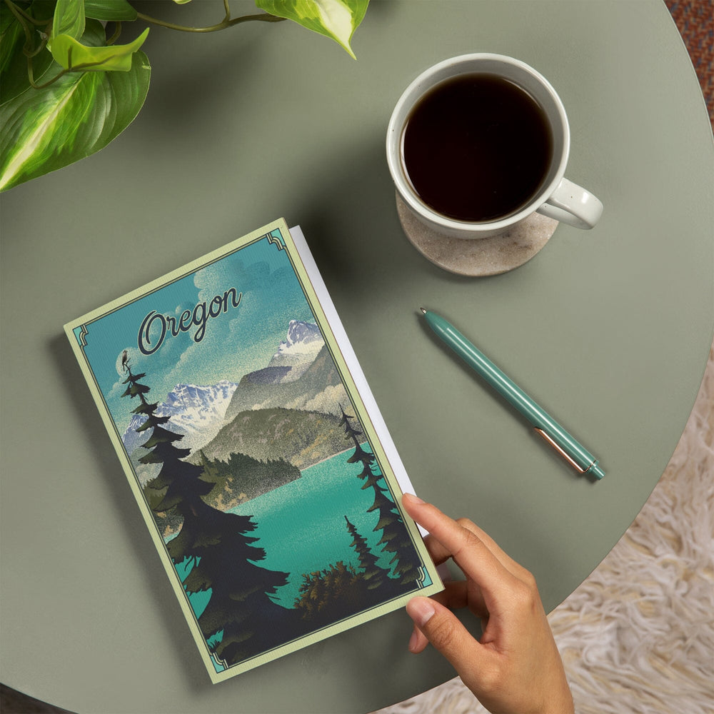 Lined 6x9 Journal, Oregon Lake and Mountains, Lithograph, Lay Flat, 193 Pages, FSC paper Home Lantern Press 