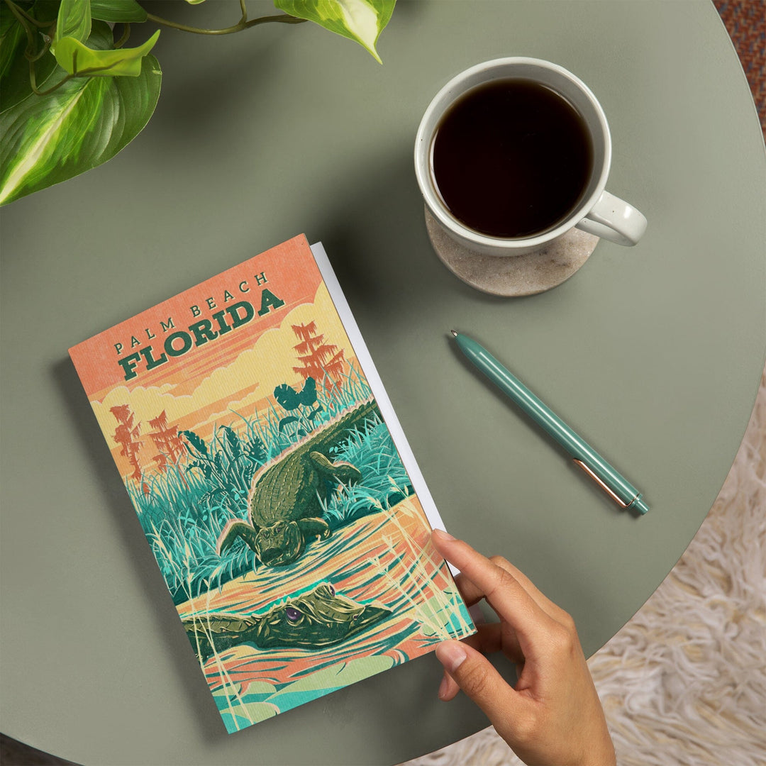 Lined 6x9 Journal, Palm Beach, Florida, Alligator, Vintage Print Press, Lay Flat, 193 Pages, FSC paper Home Lantern Press 