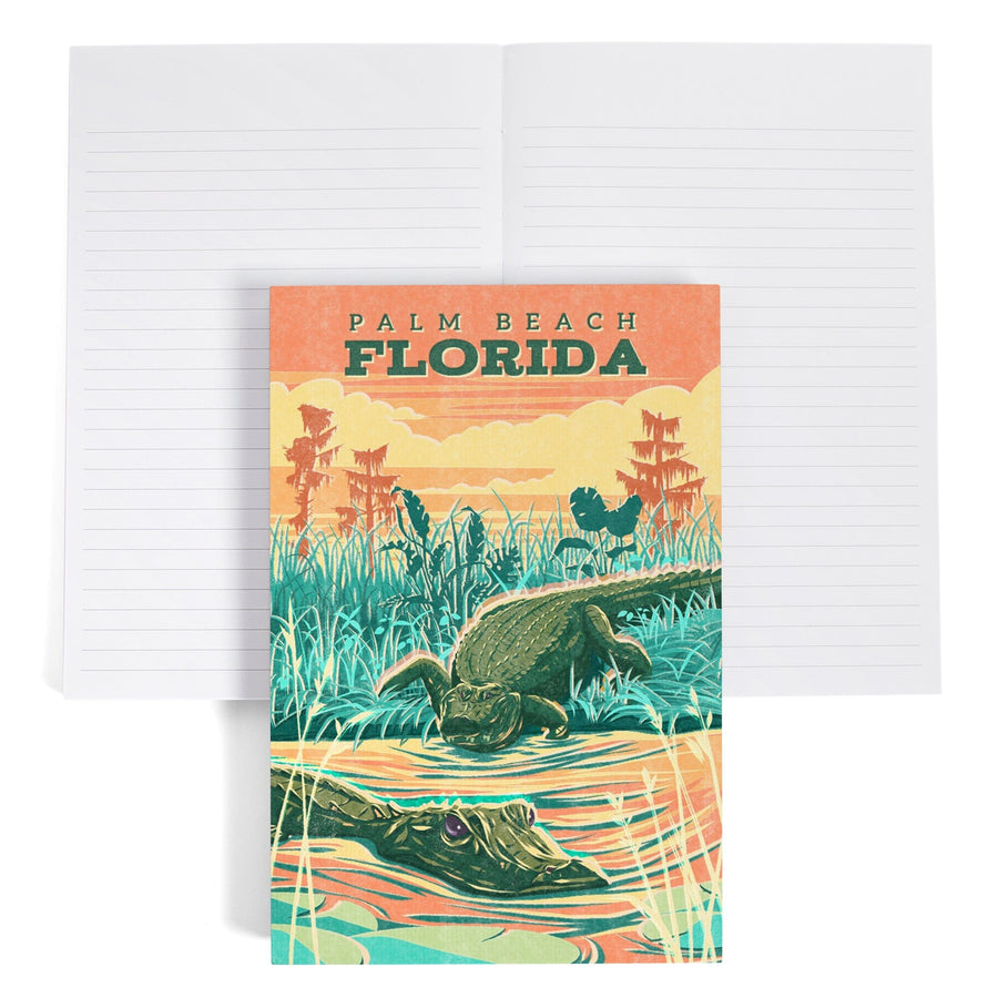 Lined 6x9 Journal, Palm Beach, Florida, Alligator, Vintage Print Press, Lay Flat, 193 Pages, FSC paper Home Lantern Press 