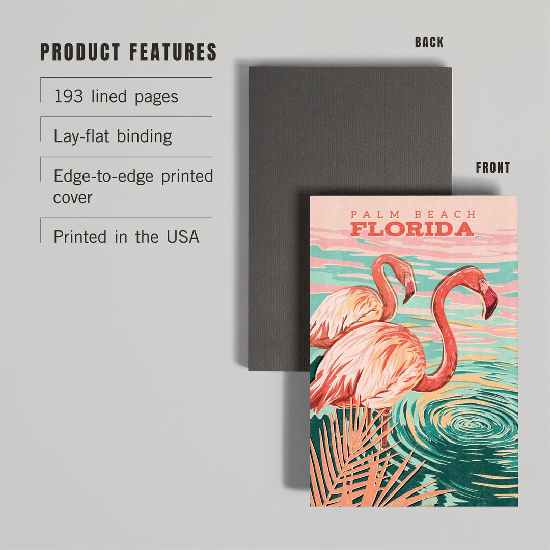 Lined 6x9 Journal, Palm Beach, Florida, Flamingo, Vintage Print Press, Lay Flat, 193 Pages, FSC paper Home Lantern Press 