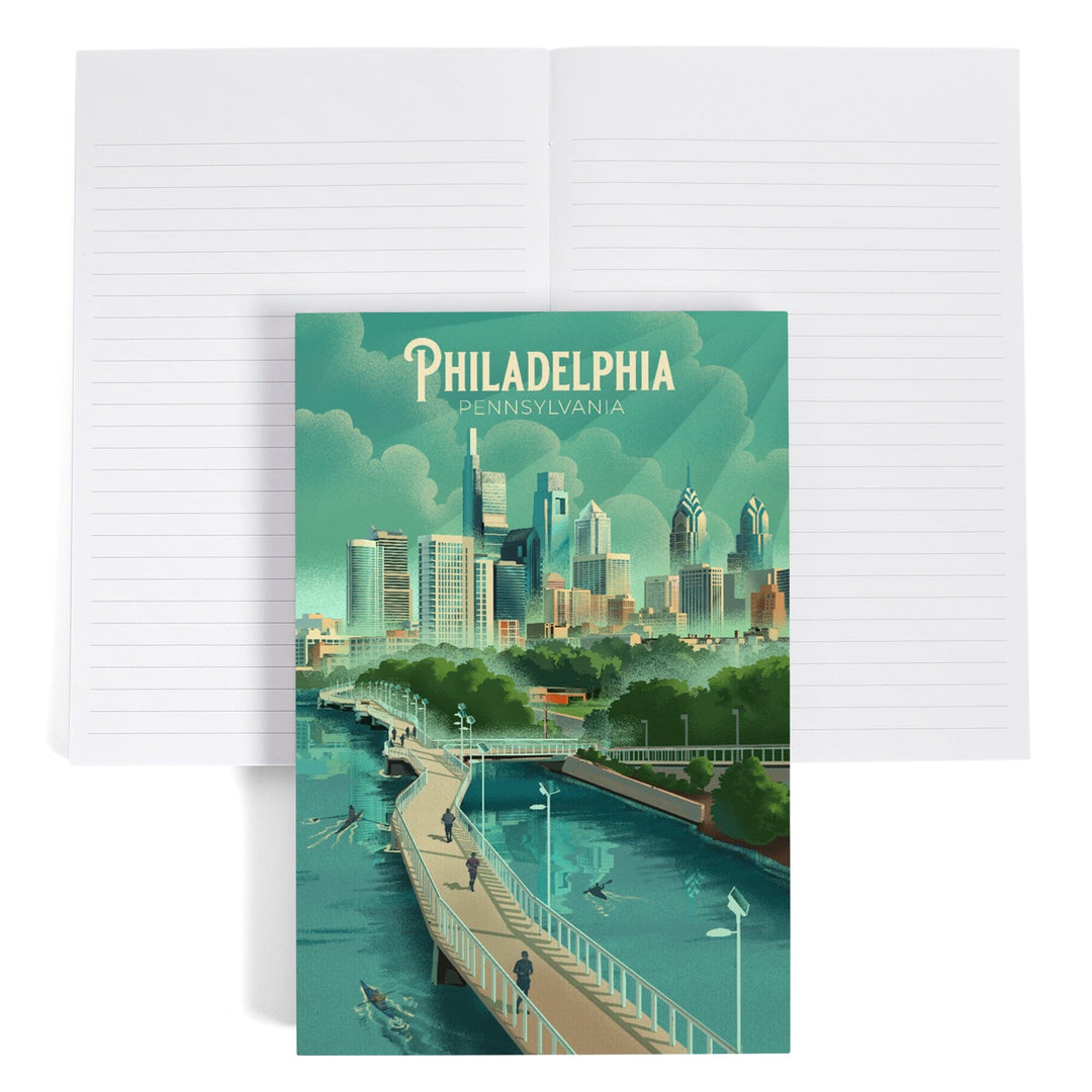 Lined 6x9 Journal, Philadelphia, Pennsylvania, Lithograph, City Series, Lay Flat, 193 Pages, FSC paper Home Lantern Press 