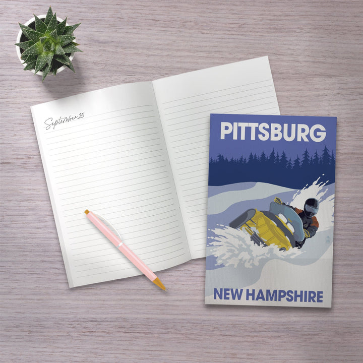 Lined 6x9 Journal, Pittsburg, New Hampshire, Snowmobile Scene, Lay Flat, 193 Pages, FSC paper Home Lantern Press 