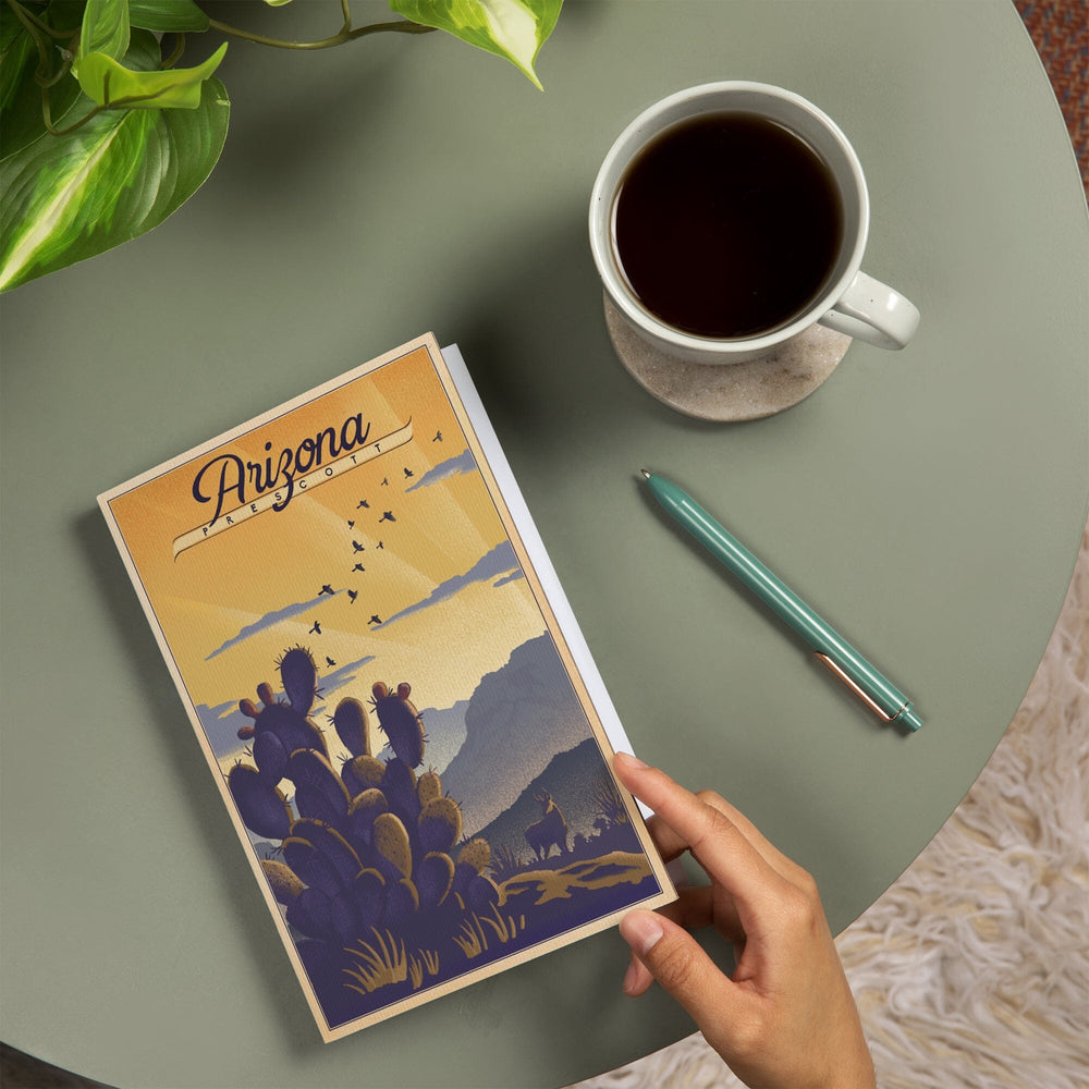 Lined 6x9 Journal, Prescott, Arizona, Lithograph, Cactus and Desert Scene, Lay Flat, 193 Pages, FSC paper Home Lantern Press 