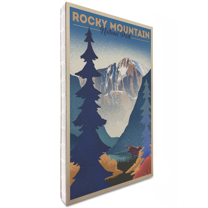 Lined 6x9 Journal, Rocky Mountain National Park, Colorado, Moose and Lake, Lithograph, Lay Flat, 193 Pages, FSC paper Home Lantern Press 