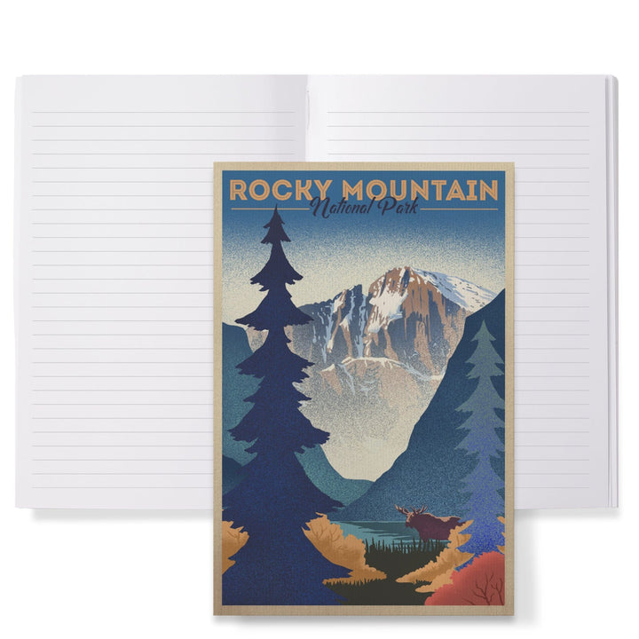Lined 6x9 Journal, Rocky Mountain National Park, Colorado, Moose and Lake, Lithograph, Lay Flat, 193 Pages, FSC paper Home Lantern Press 