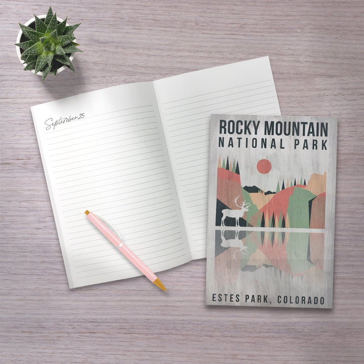 Lined 6x9 Journal, Rocky Mountain National park, Estes park, Colorado, Elk, Geometric Opacity Press, Lay Flat, 193 Pages, FSC paper Home Lantern Press 