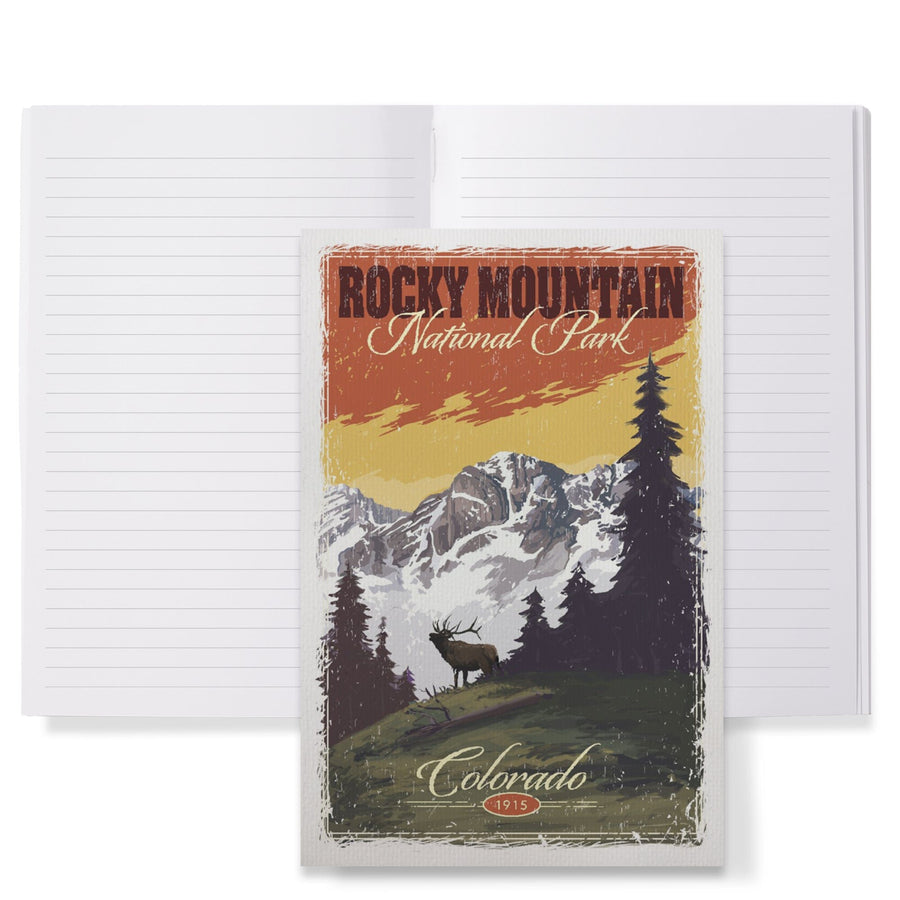 Lined 6x9 Journal, Rocky Mountain National Park, Mountain View and Elk, Distressed, Lay Flat, 193 Pages, FSC paper Home Lantern Press 