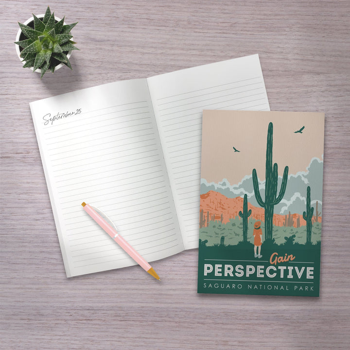 Lined 6x9 Journal, Saguaro National Park, Arizona, Gain Perspective, Vector Style, Lay Flat, 193 Pages, FSC paper Home Lantern Press 