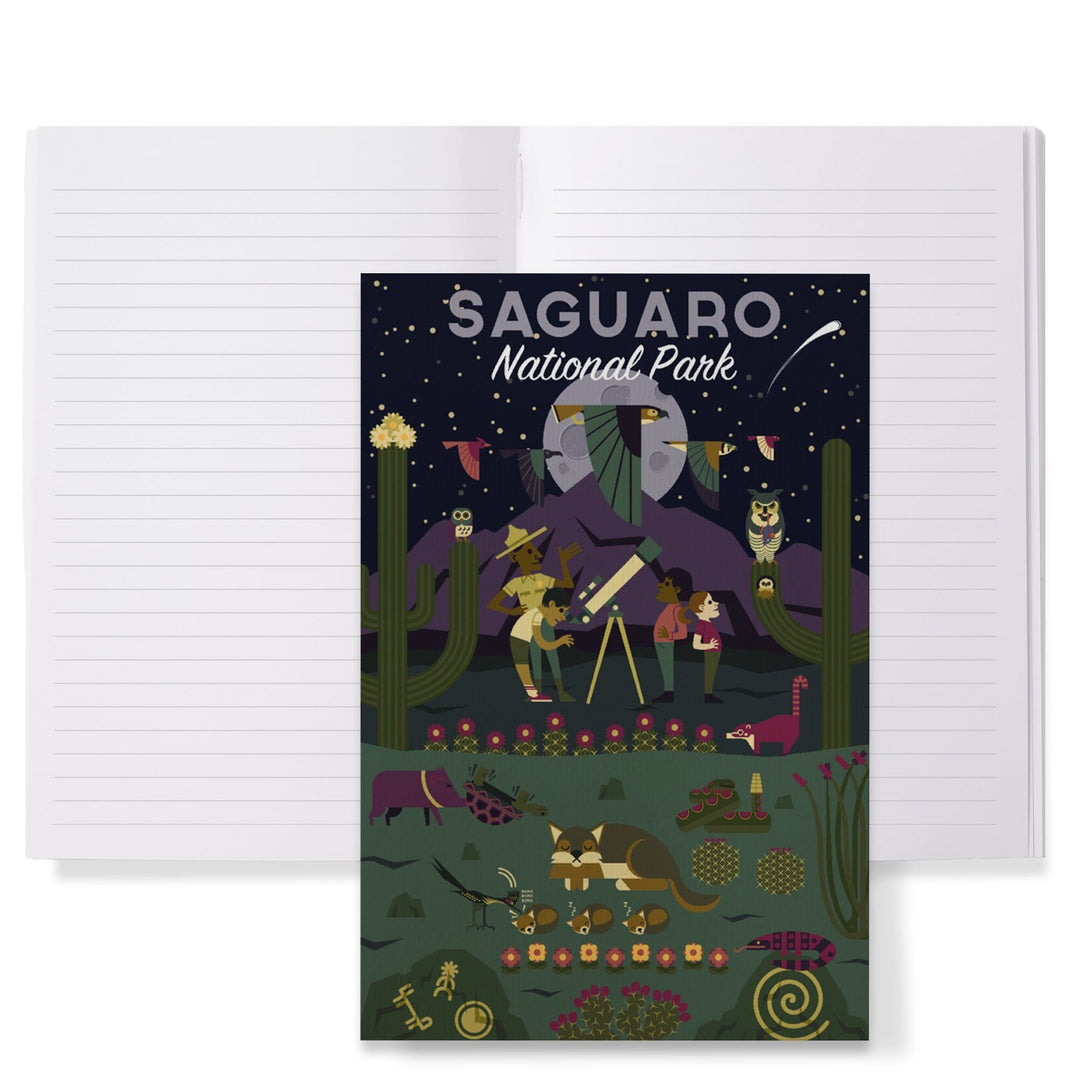 Lined 6x9 Journal, Saguaro National Park, Arizona, Night, Geometric National Park Series, Lay Flat, 193 Pages, FSC paper Home Lantern Press 