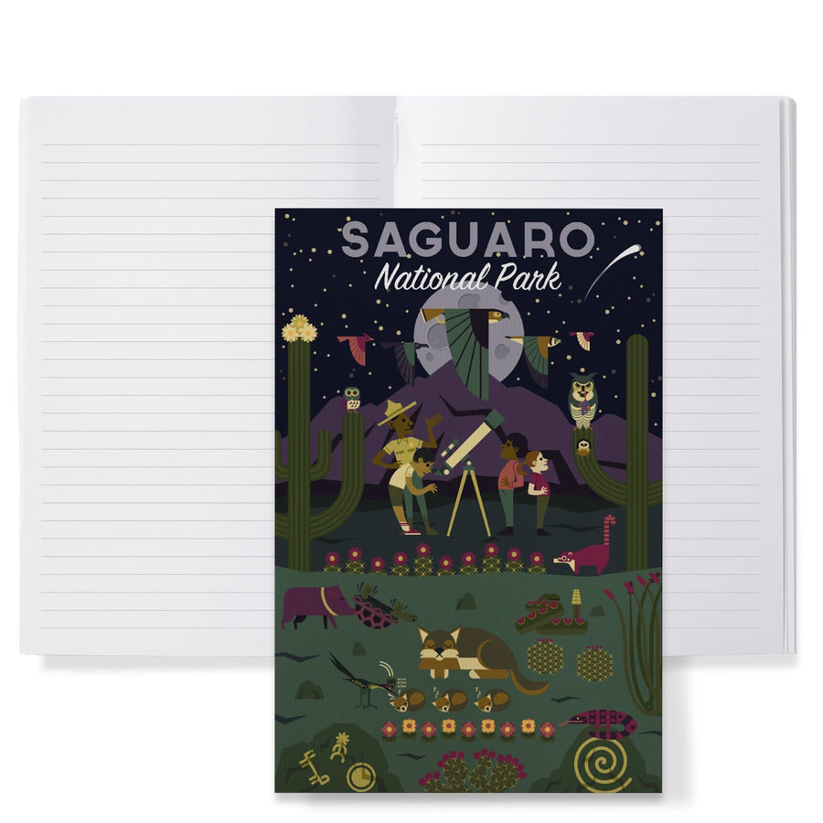 Lined 6x9 Journal, Saguaro National Park, Arizona, Night, Geometric National Park Series, Lay Flat, 193 Pages, FSC paper Home Lantern Press 
