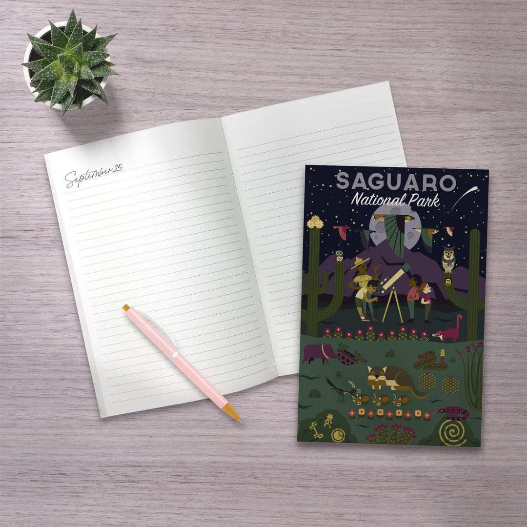 Lined 6x9 Journal, Saguaro National Park, Arizona, Night, Geometric National Park Series, Lay Flat, 193 Pages, FSC paper Home Lantern Press 