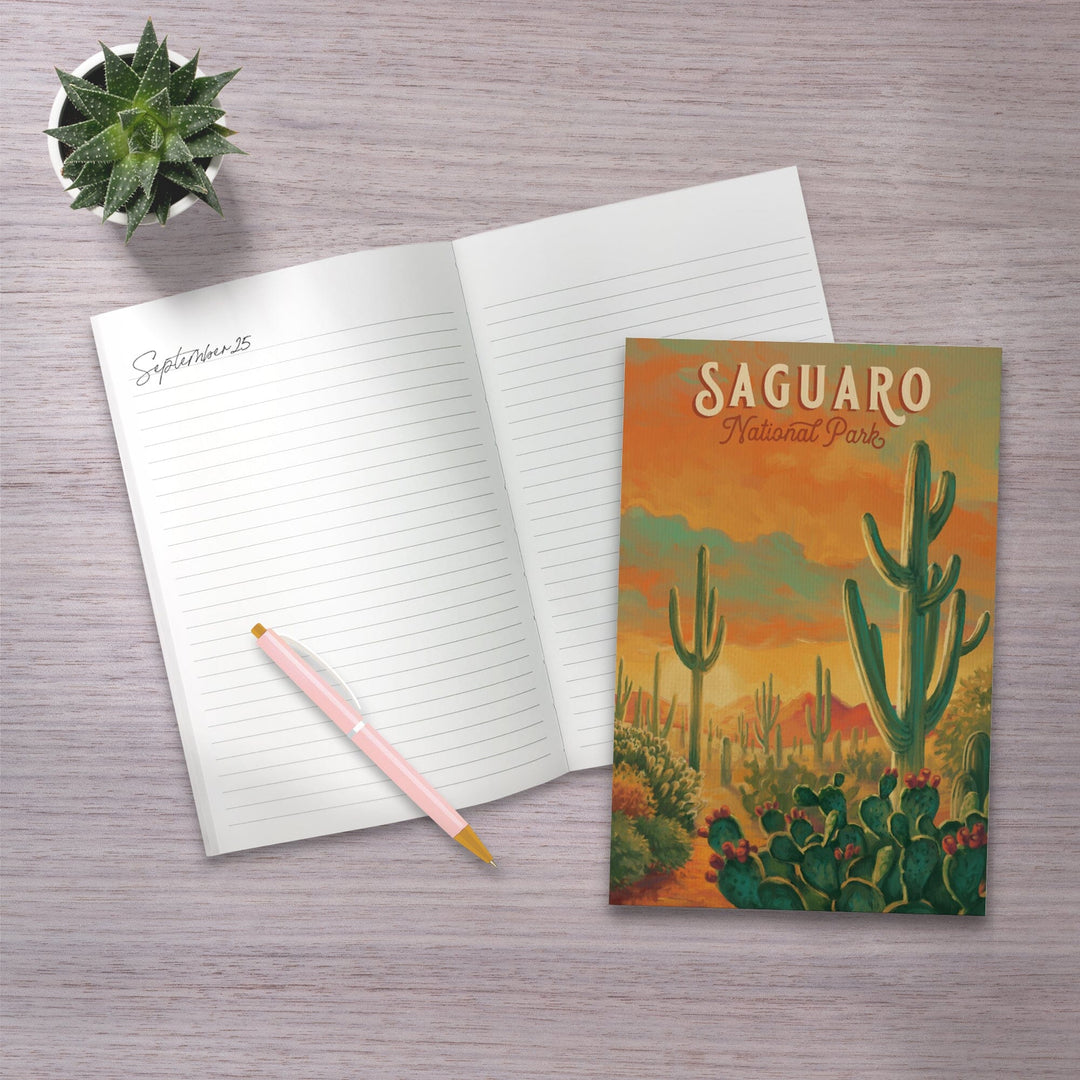 Lined 6x9 Journal, Saguaro National Park, Arizona, Oil Painting National Park Series, Lay Flat, 193 Pages, FSC paper Home Lantern Press 