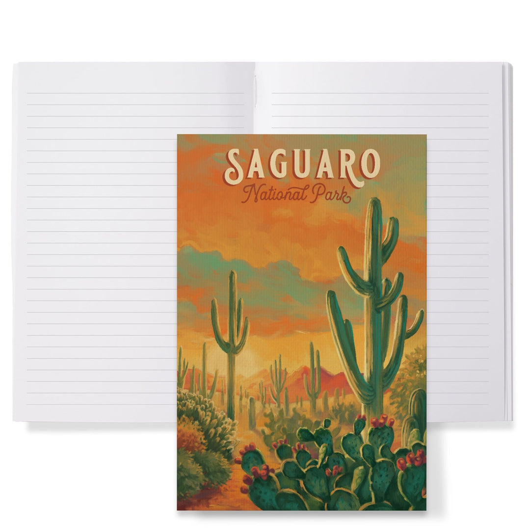 Lined 6x9 Journal, Saguaro National Park, Arizona, Oil Painting National Park Series, Lay Flat, 193 Pages, FSC paper Home Lantern Press 