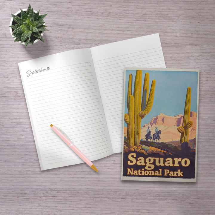Lined 6x9 Journal, Saguaro National Park Vintage Poster, Lay Flat, 193 Pages, FSC paper Home Lantern Press 
