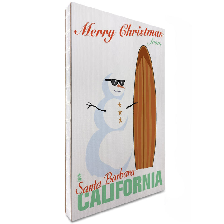 Lined 6x9 Journal, Santa Barbara, California, Merry Christmas from California, Snowman and Surfboard, Lay Flat, 193 Pages, FSC paper Home Lantern Press 