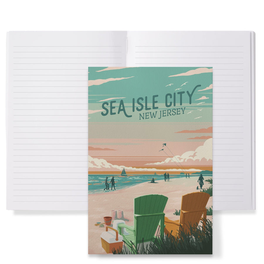 Lined 6x9 Journal, Sea Isle City, New Jersey, Painterly, Bottle This Moment, Beach Chairs, Lay Flat, 193 Pages, FSC paper Home Lantern Press 