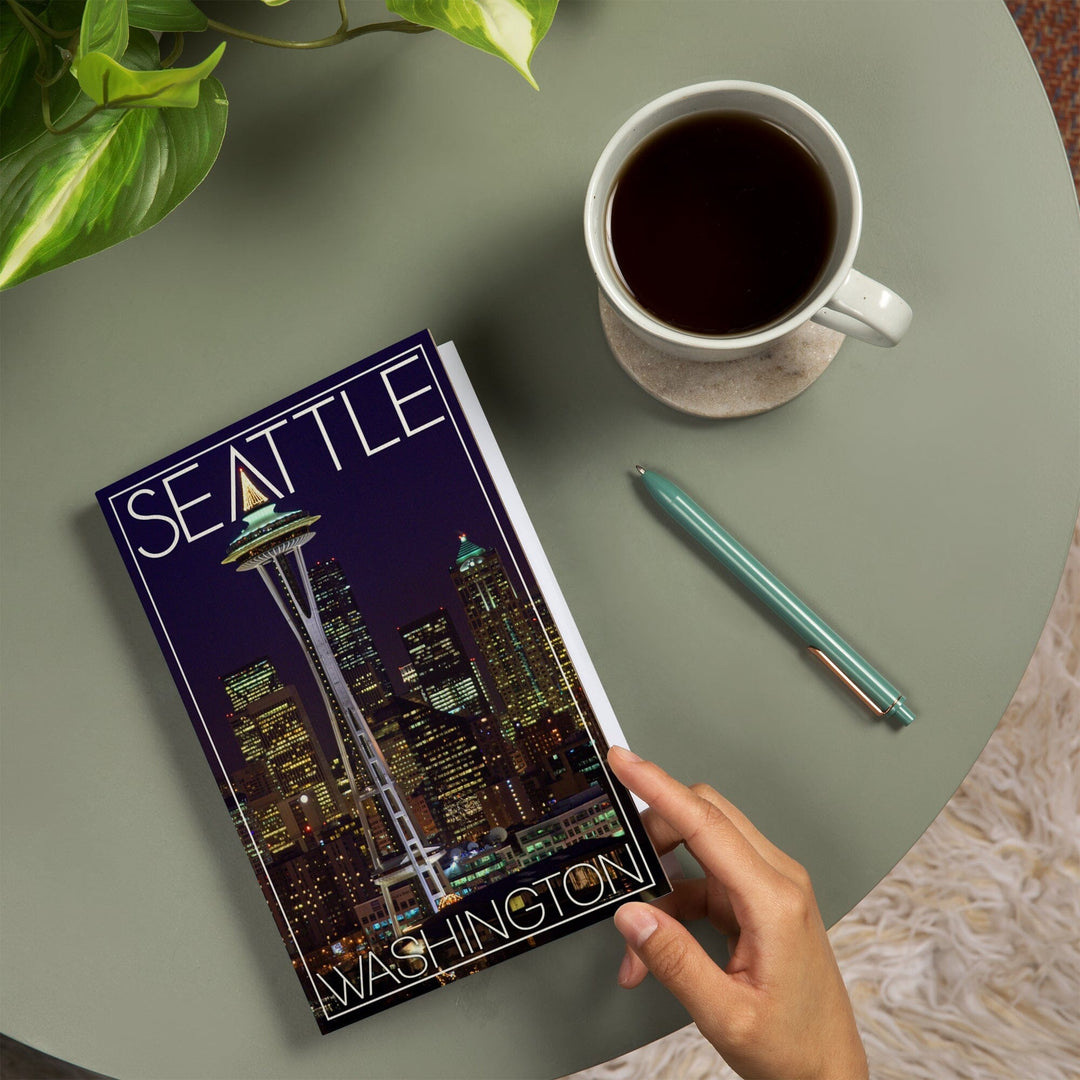 Lined 6x9 Journal, Seattle, Washington, Space Needle Christmas at Night, Lay Flat, 193 Pages, FSC paper Home Lantern Press 