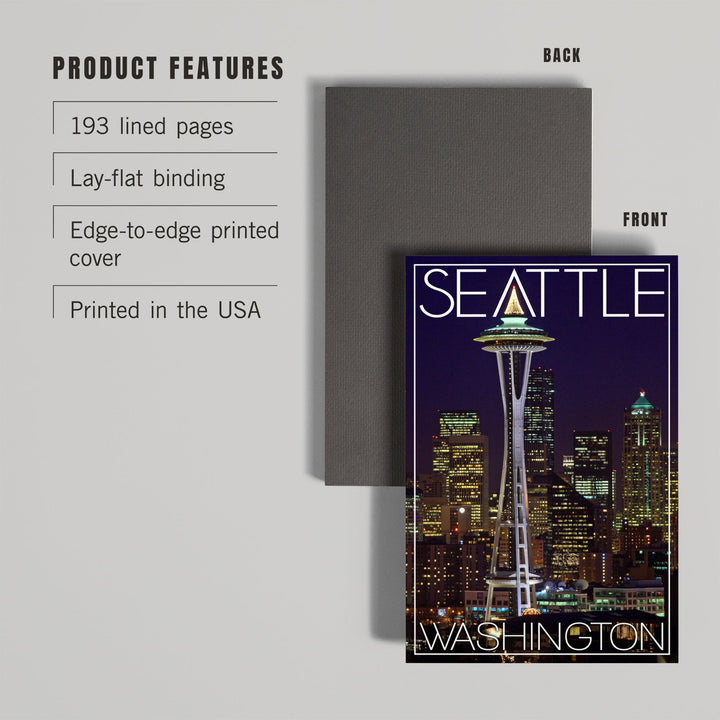 Lined 6x9 Journal, Seattle, Washington, Space Needle Christmas at Night, Lay Flat, 193 Pages, FSC paper Home Lantern Press 