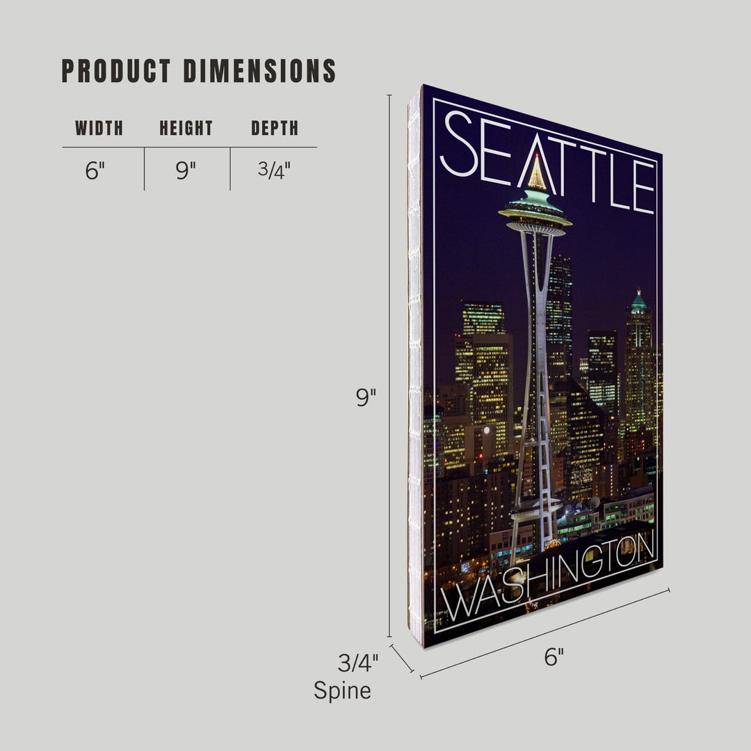 Lined 6x9 Journal, Seattle, Washington, Space Needle Christmas at Night, Lay Flat, 193 Pages, FSC paper Home Lantern Press 