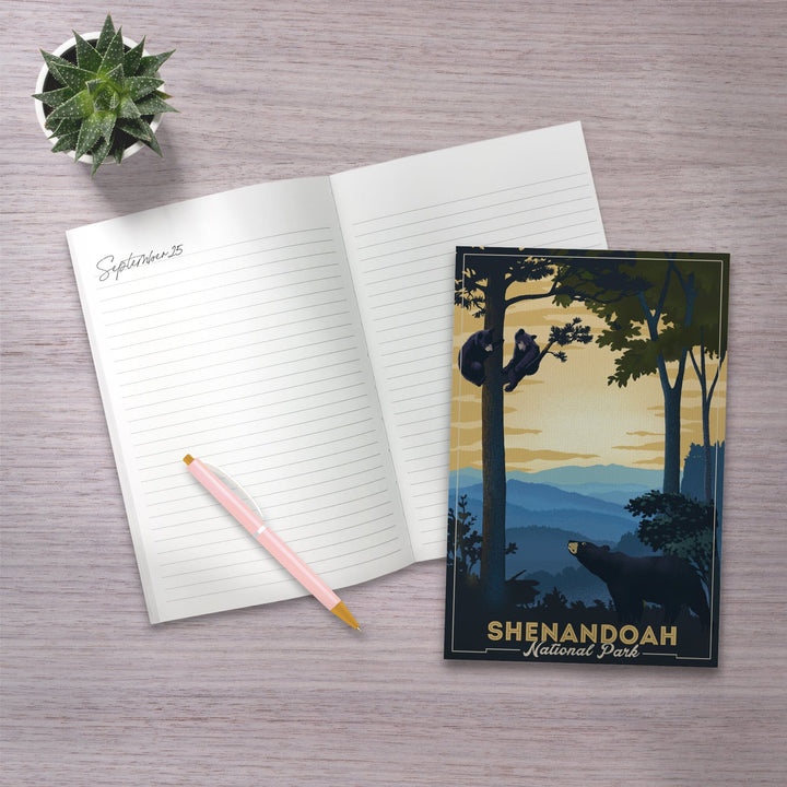 Lined 6x9 Journal, Shenandoah National Park, Black Bears, Lithograph, Lay Flat, 193 Pages, FSC paper Home Lantern Press 