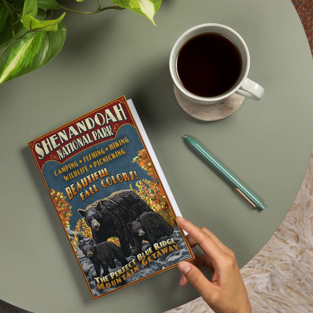 Lined 6x9 Journal, Shenandoah National Park, Virginia, Bear and Cubs Vintage Sign, Lay Flat, 193 Pages, FSC paper Home Lantern Press 